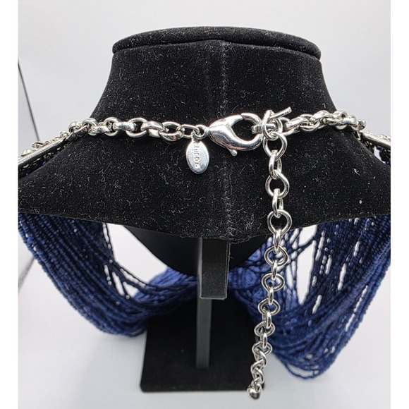 Chicos Blue Seed Bead Necklace Silver Tone 15-19.25" Long Layered Statement EUC - Picture 4 of 10
